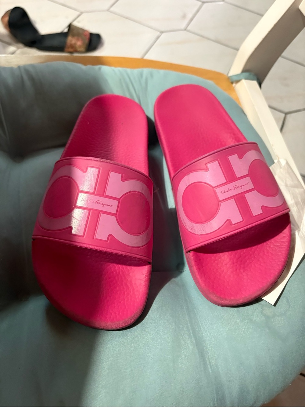 Salvatore Ferragamo Hot Pink Logo Slide Sandals